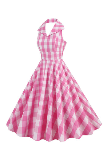 Rosa Pin Up Kariertes Vintage Kleid aus den 1950er Jahren