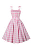 Laden Sie das Bild in den Galerie-Viewer, Rosa kariertes Pin Up Vintage Kleid aus den 1950er Jahren