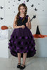 Laden Sie das Bild in den Galerie-Viewer, Dunkellila Hoch niedrig Tüll Halloween-Mädchenkleid mit 3D-Blume