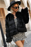 Laden Sie das Bild in den Galerie-Viewer, Grauer Schal Revers Cropped Frauen Kunstpelzmantel