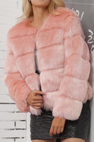 Laden Sie das Bild in den Galerie-Viewer, Grauer Schal Revers Cropped Frauen Kunstpelzmantel