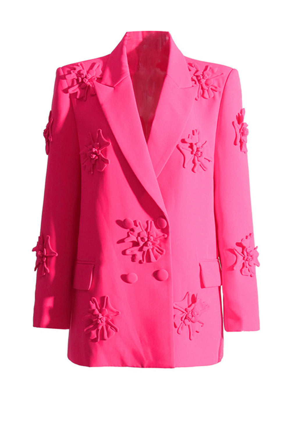 Fuchsia Double Breated Peak Revers Damen Blazer mit Blumen