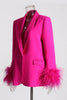 Laden Sie das Bild in den Galerie-Viewer, Glitter Fuchsia Schal Revers Damen Blazer mit Federn