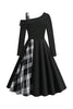 Laden Sie das Bild in den Galerie-Viewer, Schwarz kariertes Kleid im Retro-Stil mit einer Schulter aus den 1950er Jahren