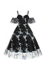 Laden Sie das Bild in den Galerie-Viewer, Schulterfreies blaues Kleid aus den 1950er Jahren mit Stickerei