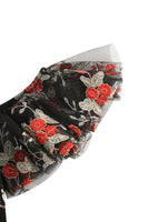 Laden Sie das Bild in den Galerie-Viewer, Schulterfreies blaues Kleid aus den 1950er Jahren mit Stickerei