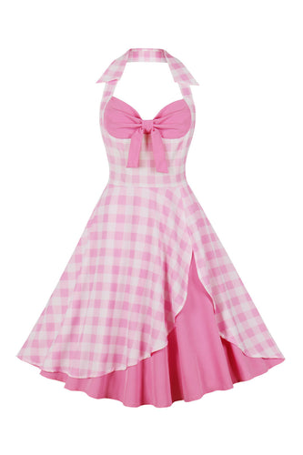 Retro Stile A-Linie Neckholder Rosa Kleid aus den 1950er Jahren