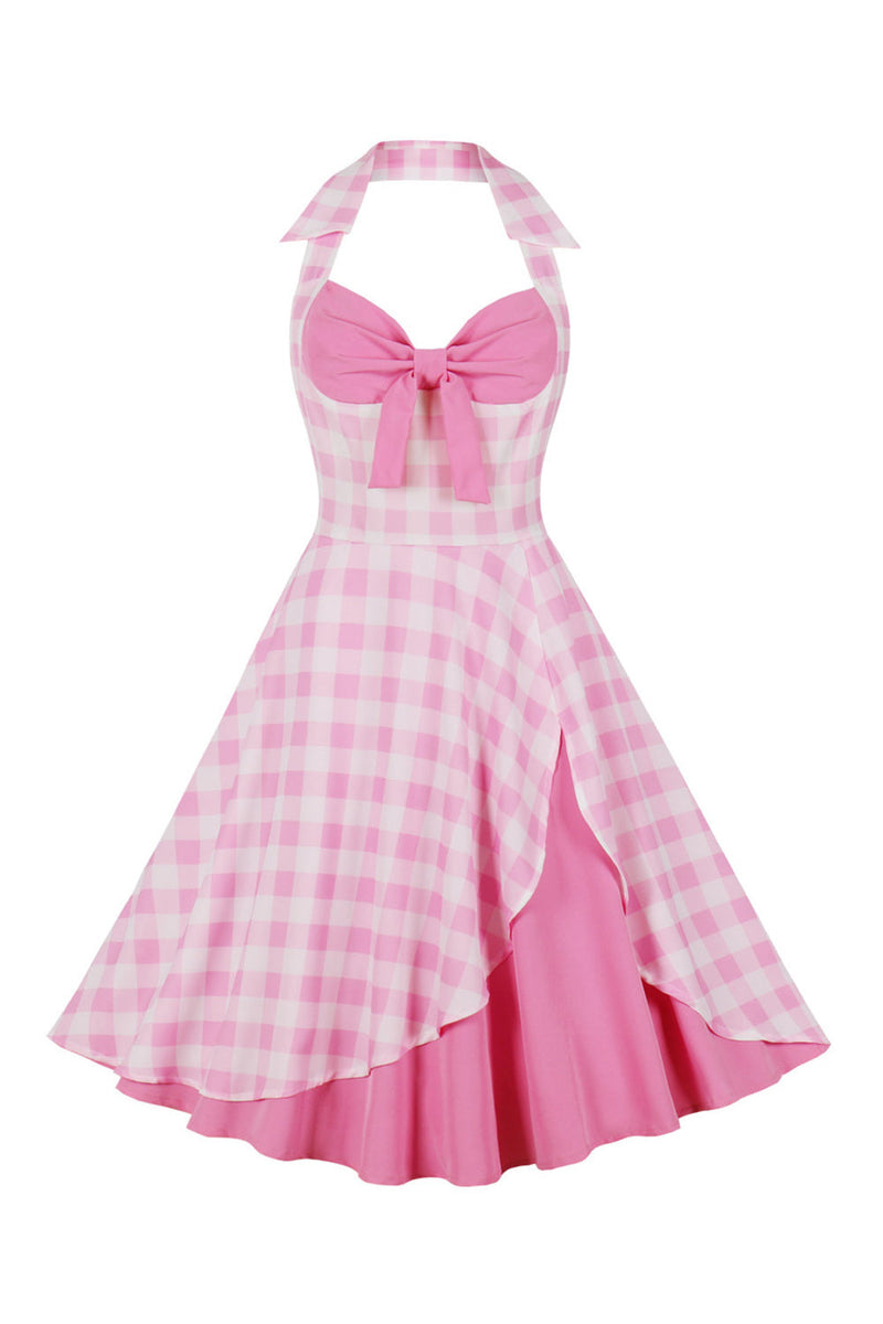 Laden Sie das Bild in den Galerie-Viewer, Retro Stile A-Linie Neckholder Rosa Kleid aus den 1950er Jahren