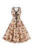 Laden Sie das Bild in den Galerie-Viewer, A-Linie V-Ausschnitt Aprikose Vintage Kleid mit Appiques