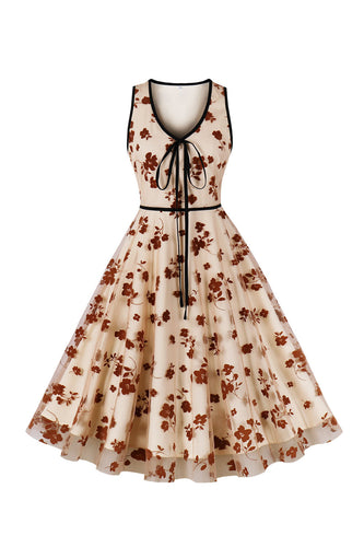 A-Linie V-Ausschnitt Aprikose Vintage Kleid mit Appiques