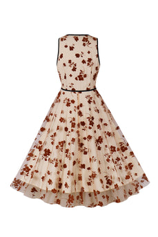 A-Linie V-Ausschnitt Aprikose Vintage Kleid mit Appiques