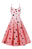 Laden Sie das Bild in den Galerie-Viewer, A Linie Spaghettiträger Rosa Polka Dots Vintage Kleid