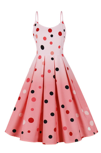 A Linie Spaghettiträger Rosa Polka Dots Vintage Kleid
