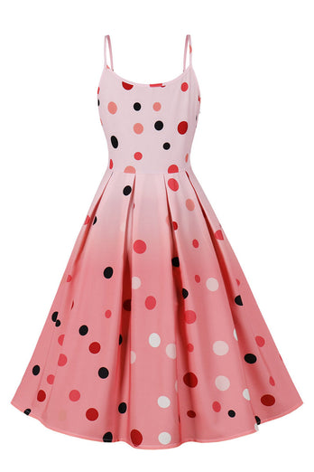 A Linie Spaghettiträger Rosa Polka Dots Vintage Kleid