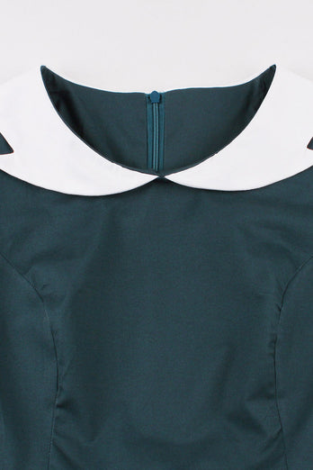 Pfauenblaues A-Linie Rockabilly Kleid mit Gürtel