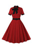 Laden Sie das Bild in den Galerie-Viewer, Rotes A-Line Rockabilly Kleid mit Gürtel