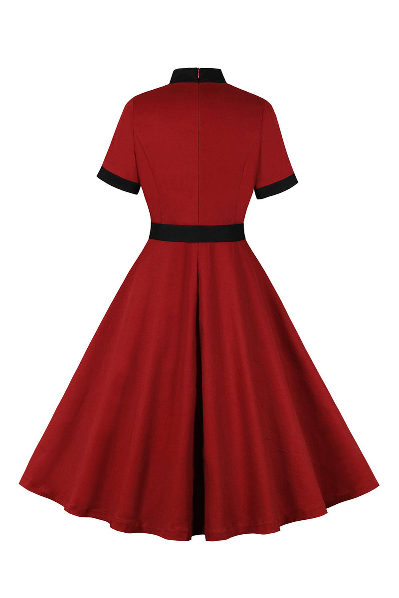 Laden Sie das Bild in den Galerie-Viewer, Rotes A-Line Rockabilly Kleid mit Gürtel