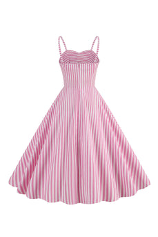 Spaghettiträger rosa Streifen Swing Kleid aus den 1950er Jahren