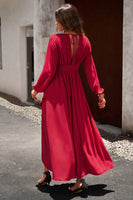 Laden Sie das Bild in den Galerie-Viewer, Langärmeliges schwarzes Weihnachtspartykleid mit Plissee