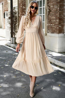 Laden Sie das Bild in den Galerie-Viewer, A-Linie Rosa Freizeitkleid mit langen Ärmeln