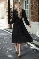 Laden Sie das Bild in den Galerie-Viewer, A-Linie Rosa Freizeitkleid mit langen Ärmeln