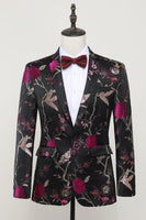 Laden Sie das Bild in den Galerie-Viewer, Schwarzer Jacquard Satin Notched Revers Blazer