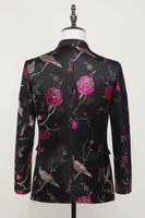 Laden Sie das Bild in den Galerie-Viewer, Schwarzer Jacquard Satin Notched Revers Blazer