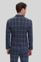 Laden Sie das Bild in den Galerie-Viewer, Graublau Herren 3 Stück karierte gekerbte Revers Abschlussball Anzüge