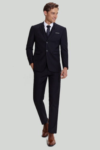 Schwarzer dreiteiliger Anzug für Herren mit gekerbtem Revers