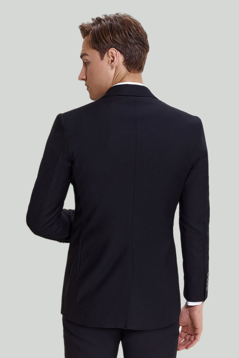 Laden Sie das Bild in den Galerie-Viewer, Schwarzer dreiteiliger Anzug für Herren mit gekerbtem Revers