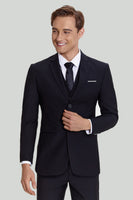 Laden Sie das Bild in den Galerie-Viewer, Schwarzer dreiteiliger Anzug für Herren mit gekerbtem Revers