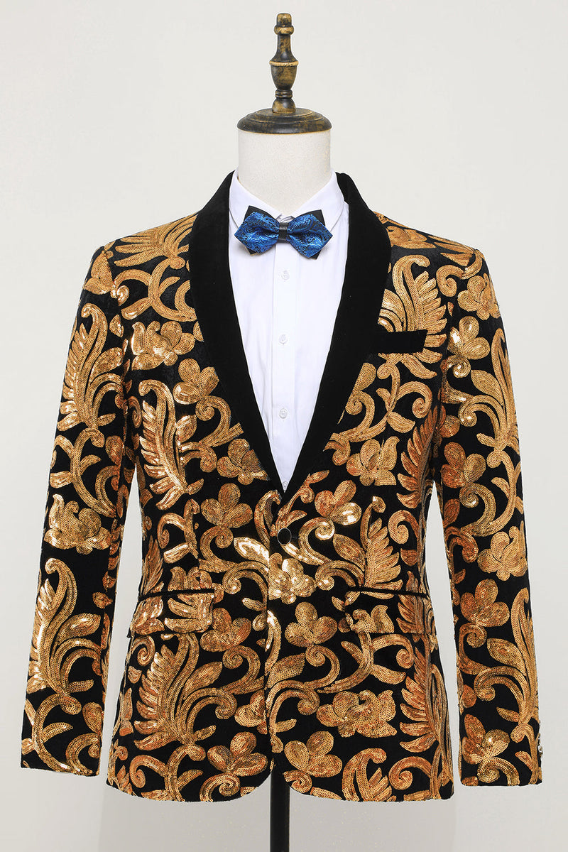 Laden Sie das Bild in den Galerie-Viewer, Herren Blazer Tailliert Ein Knopf Geschäft Gold Anzug Jacke