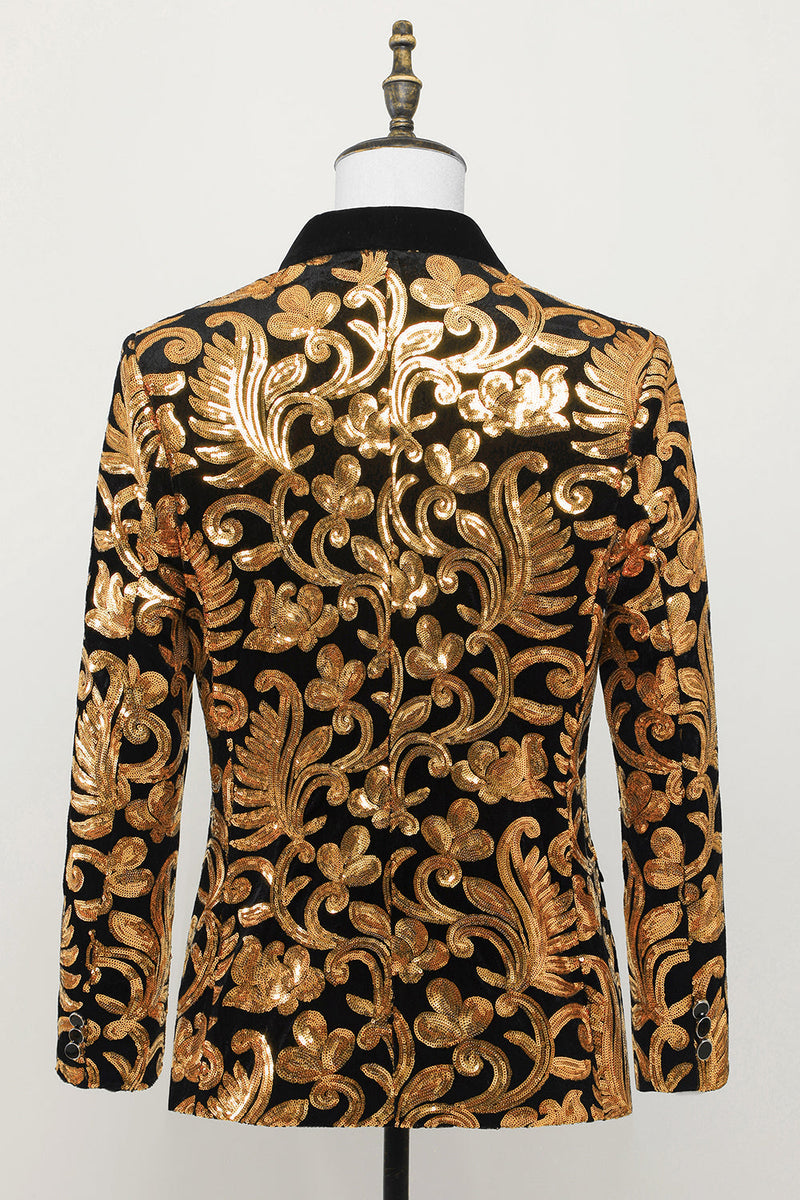 Laden Sie das Bild in den Galerie-Viewer, Herren Blazer Tailliert Ein Knopf Geschäft Gold Anzug Jacke