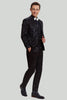 Laden Sie das Bild in den Galerie-Viewer, Herren Schwarz 3-teilige Jacquard Jacke Weste Hose Anzug