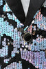 Laden Sie das Bild in den Galerie-Viewer, Schwarz Weiß Pailletten Herren Zweiteiler Anzug Schal Revers Ein-Knopf Smoking