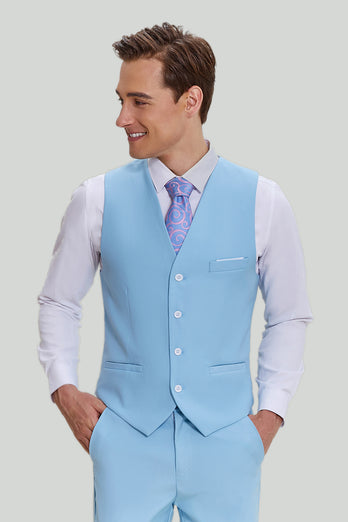 Himmelblau 3-teiliges gekerbtes Revers Herren Modern Fit Anzug