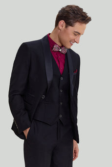 Schwarzer Herren 3-teiliger Slim Fit Schal Revers Anzug