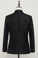 Laden Sie das Bild in den Galerie-Viewer, Herren Schwarzer Herrenblazer mit Jacquard-Satin und Kerbstoff