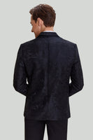 Laden Sie das Bild in den Galerie-Viewer, Schwarzer Jacquard Satin Notched Revers Blazer