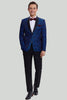 Laden Sie das Bild in den Galerie-Viewer, Königsblau Schal Revers 2 Stück Slim Fit Herren Anzug