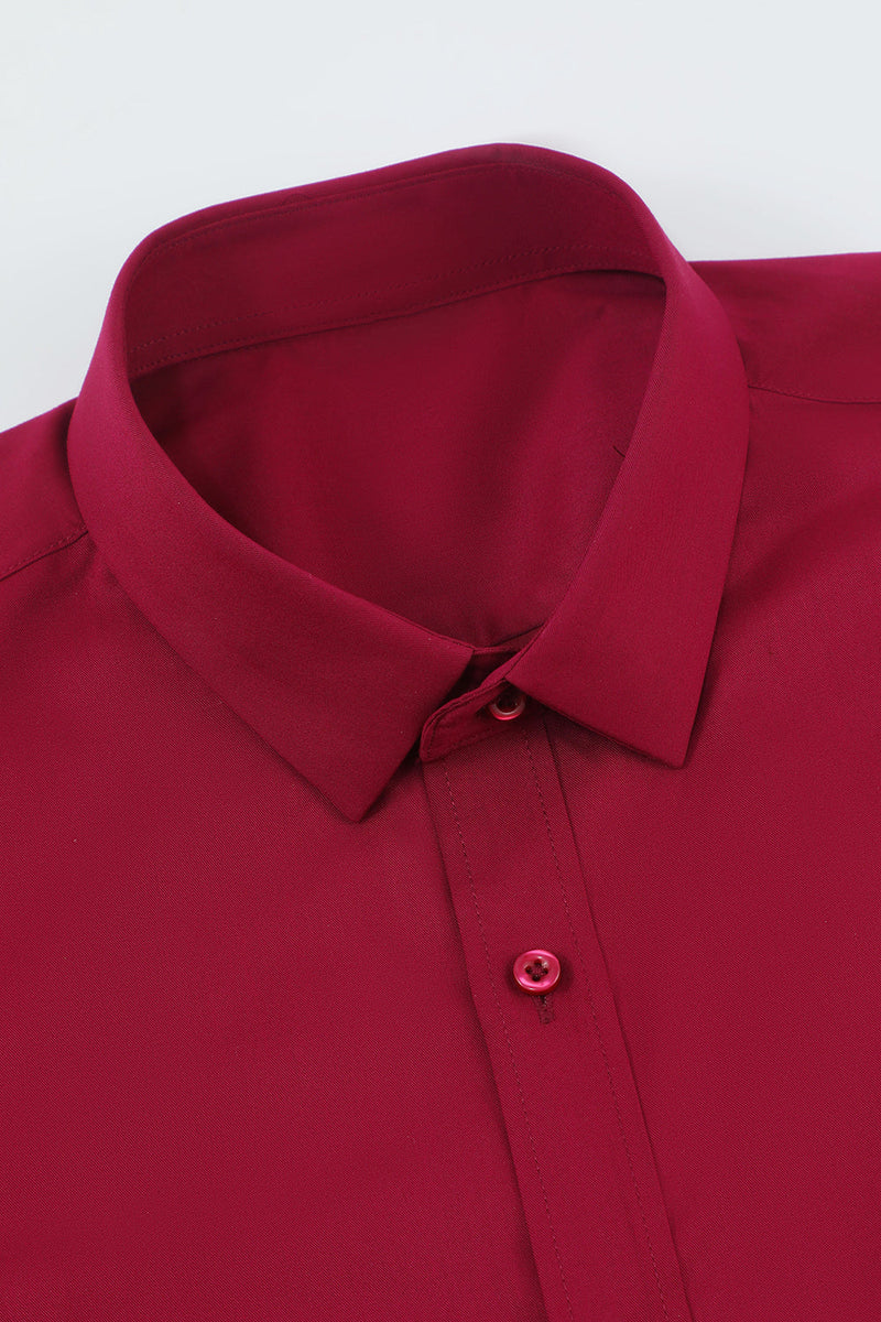 Laden Sie das Bild in den Galerie-Viewer, Herren Rot Faltenfreies Massives Langarmkleid Hemd