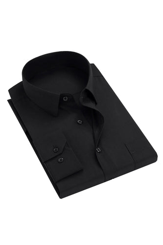 Herren Schwarz Einfarbig Langarm Anzug Hemd