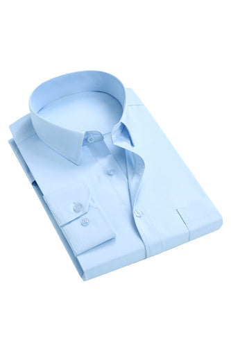 Männer hellblauer Kragen Einfarbig Langarm Kleid Hemd