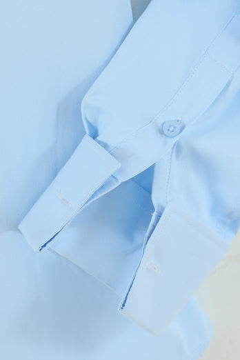 Männer hellblauer Kragen Einfarbig Langarm Kleid Hemd