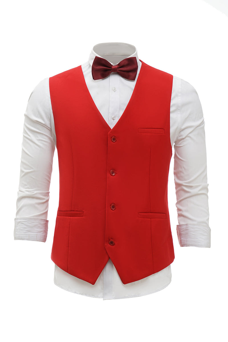 Laden Sie das Bild in den Galerie-Viewer, Rotes einreihiges Schal Revers Herren Anzug Weste