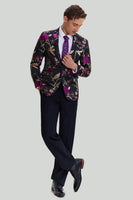 Laden Sie das Bild in den Galerie-Viewer, Schwarzer Jacquard Satin Notched Revers Abiball Blazer