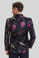 Laden Sie das Bild in den Galerie-Viewer, Schwarzer Jacquard Satin Notched Revers Abiball Blazer