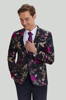 Laden Sie das Bild in den Galerie-Viewer, Schwarzer Jacquard Satin Notched Revers Blazer