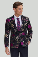 Laden Sie das Bild in den Galerie-Viewer, Schwarzer Jacquard Satin Notched Revers Abiball Blazer