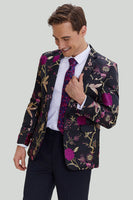 Laden Sie das Bild in den Galerie-Viewer, Schwarzer Jacquard Satin Notched Revers Abiball Blazer